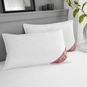 Hotel Quality Duck Feather Pillows – 2 Pack Comfy Pillow Pair, 100% Cotton Down Proof Cover, Standard Size 50 x 75cm | Washable Head Support Pillow | White