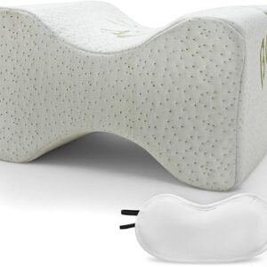 Knee Pillow with Eye Mask, Memory Foam Orthopaedic Bone Leg Pillow for Side Sleepers/Lower Back Hip Pain Pregnancy Support Pillows with Bamboo Washable Cover, Fit for All Figure