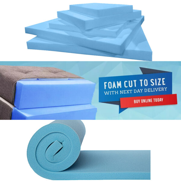 Blue Upholstery Foam – Made to Order Cushion Cut to Any Size 80”x25”